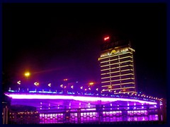 Illuminated bridge above Pearl River near Shamian Island by night